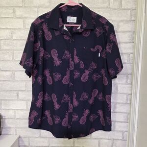Hurley Pineapple Short Sleeve Shirt Men's Size Large Purple Button Up Hawaiian